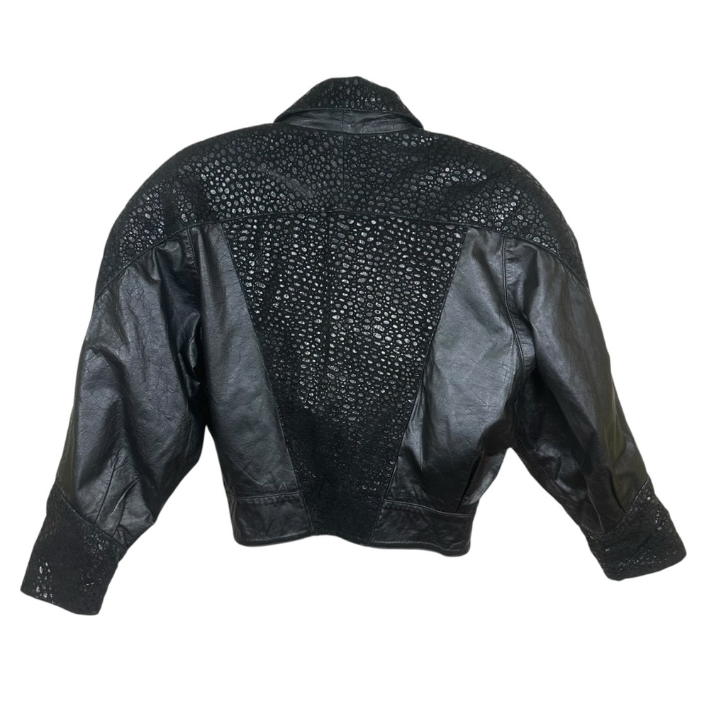 Whimsigoth Edgy Vintage Black Genuine Leather Cropped Moto Biker Jacket Size S - Picture 3 of 10